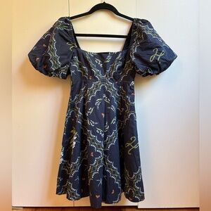 Hill House Matilda Mini Dress in Navy Patchwork Floral Size XXS